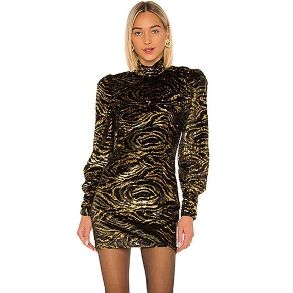 GRLFRND Janice Mini Dress In Black & Gold - Picture 1 of 12